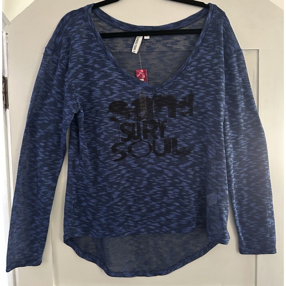 HANG TEN Long Sleeve Sheer Knit Slouched Top “Sand Surf Soul Classic Surfer Sz L